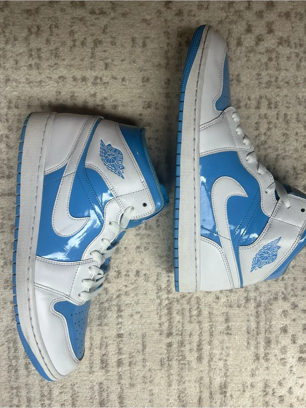 Jordan White and Light Blue High-Top Sneakers